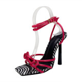 Roman lace up bow tie square toe high heeled sandals
