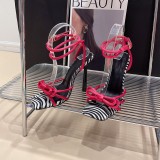 Roman lace up bow tie square toe high heeled sandals