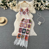 Tassel hook flower knitting suit women's Camisole+skirt