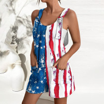 Independence Day Flag Printed Strap Jumpsuit