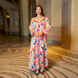 Long sleeved women's Middle Eastern printed hot diamond robe light luxury evening dress