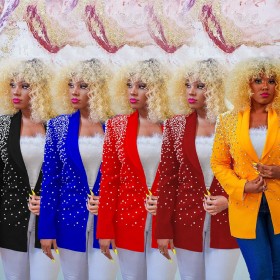 Solid color bubble bead large lapel long sleeve Blazer