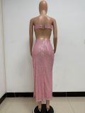 Split open back hollowed out dress sequin formal dress