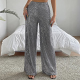 High waisted casual pants with sequin loose fitting wide leg pants