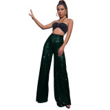 High waisted casual pants with sequin loose fitting wide leg pants