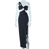 Oblique Shoulder Dress Solid Backless Evening Dress