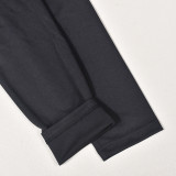 Denim panel elastic waist slimming flared jeans