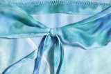 Printed Irregular Top Small Tank Top Open Back Lace up Split Hip Wrap Half Skirt Set