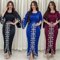 Arab Dubai Robe Fashion Diamond Embedding Soft Satin Evening Dress