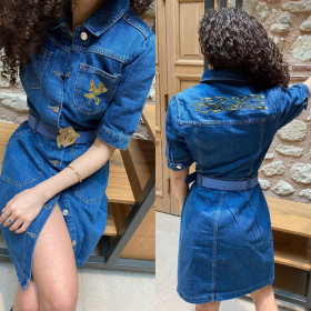 Casual embroidered denim mid waist blue washed Denim skirt