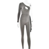 High elastic body shaping Skin-tight garment backless one shoulder sleeve one-piece suit