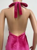 Split Strap Hanging Neck Open Back Sleeveless Dress