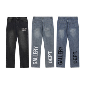 Letter printed straight tube denim pants high street washed and worn-out