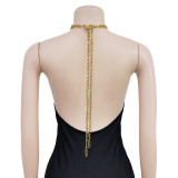 Solid color sleeveless shoulder strap open back long dress