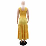 Wooden ear edge exposed navel strap sexy half length skirt vacation style two-piece set