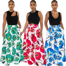 Printed high waisted casual wide leg pants
