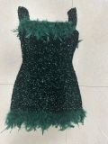 Sequin Backless Beach Skirt Off Shoulder Feather Spicy Girl Wrap Hip Dress