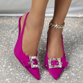 Rhinestone square buckle transparent thin heel pointed back strap wrapped sandals