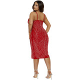 Hanging strap wrap buttocks A-line dress with diamond ironing party