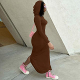 Hooded back split solid color dress