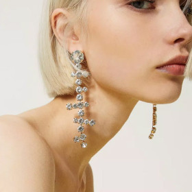 Rhinestone earrings geometric tassel earrings