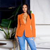 V-neck small suit solid color long sleeved top