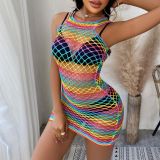 Colorful mesh clothing, transparent hollow out, seductive and fun ladies' pajamas