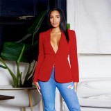 V-neck small suit solid color long sleeved top