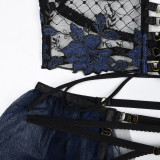 Embroidery Complex Straps Cross Heavy Work Mesh Splicing Fun Underwear Set of Four