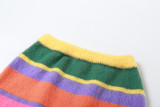 Knitted Long Sleeve Contrast Top High Waist Wrap Hip Short Skirt Set