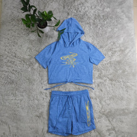 Offset printed small sweater temperament letter tie up short sleeved shorts set