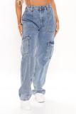 Jeans high waisted rubber waistband washed workwear pants