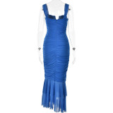 Strap Spliced Dress Spicy Girl Tight Pleated Fishtail Dress