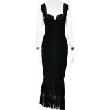 Strap Spliced Dress Spicy Girl Tight Pleated Fishtail Dress