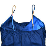 Swinging collar, revealing backpack, buttocks, slim fitting suspender dress