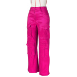 Leisure women's solid color multi pocket work pants