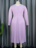 Hollow out long sleeved pleated skirt casual breathable dress