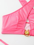 Bright pink metal button split swimsuit