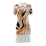 Printed Short Skirt Temperament Wrapped Polo Dress