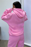 Solid color long sleeved hooded plush sweater casual pants set