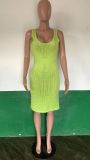 Slim fitting hollowed out knit dress with straps