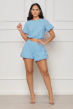 Round neck exposed navel short top shorts spring and autumn two-piece set