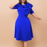 Elegant solid color large swing skirt with ruffle edge African dress