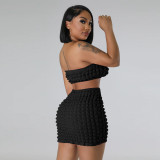 Two piece bubble wrap short skirt with exposed navel