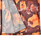 Long sleeved floral French slit long skirt