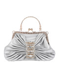 PU diamond studded lock buckle dinner bag pleated handbag