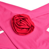 Flower Spliced Open Back Hanging Neck Strap Wrap Hip Skirt