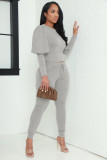 Solid color lantern sleeve sweater two-piece set