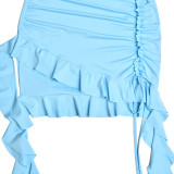 Solid color drawstring ruffled lace skirt