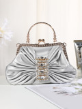 PU diamond studded lock buckle dinner bag pleated handbag